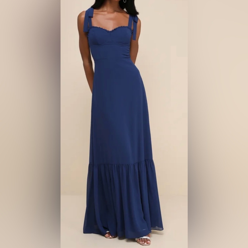 Lulu’s Blue Ruffled Bustier Maxi Dress